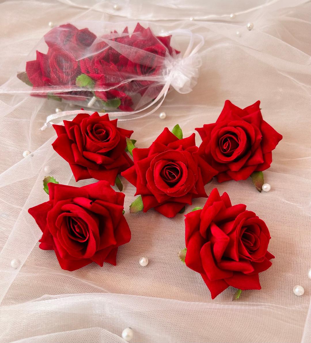 ROSE rouge VELOUR LOT de 5