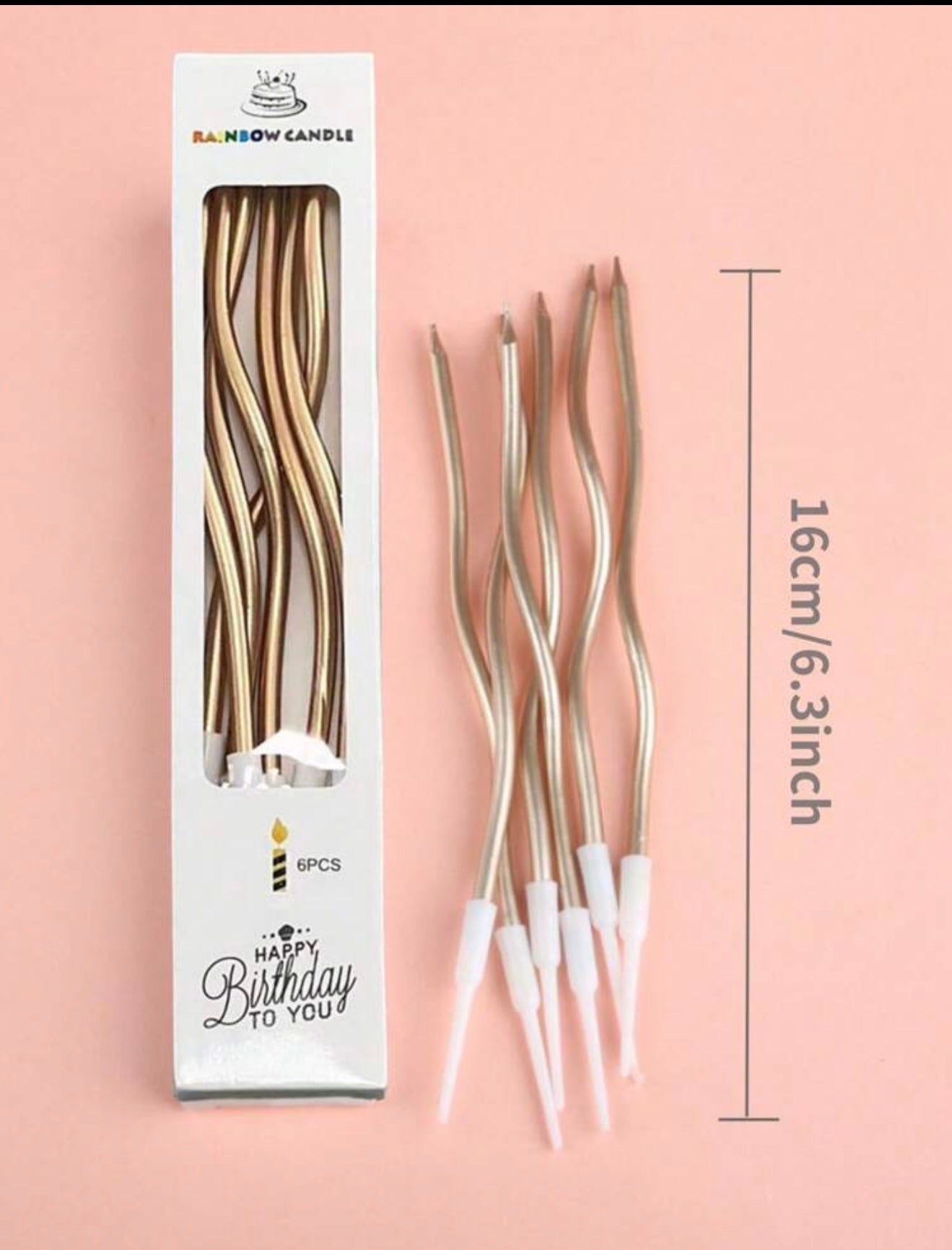 Bougies courbées CHAMPAGNE (6 pièces)