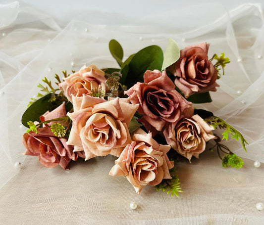 Rose artificielles Teracota avec feuillage LOT DE 7